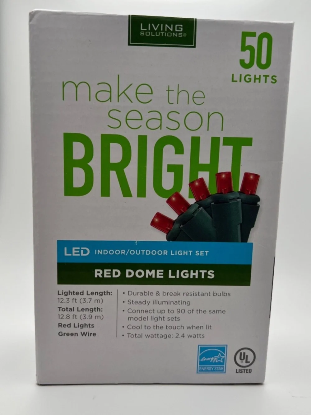Living Solution 50 LED Red Dome Lights Indoor/Outdoor Light Set 12.8ft
